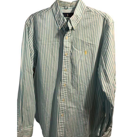 Ralph Lauren Men’s L White Blue Striped Long Sleeve Button Down Cotton Shirt - Picture 1 of 12
